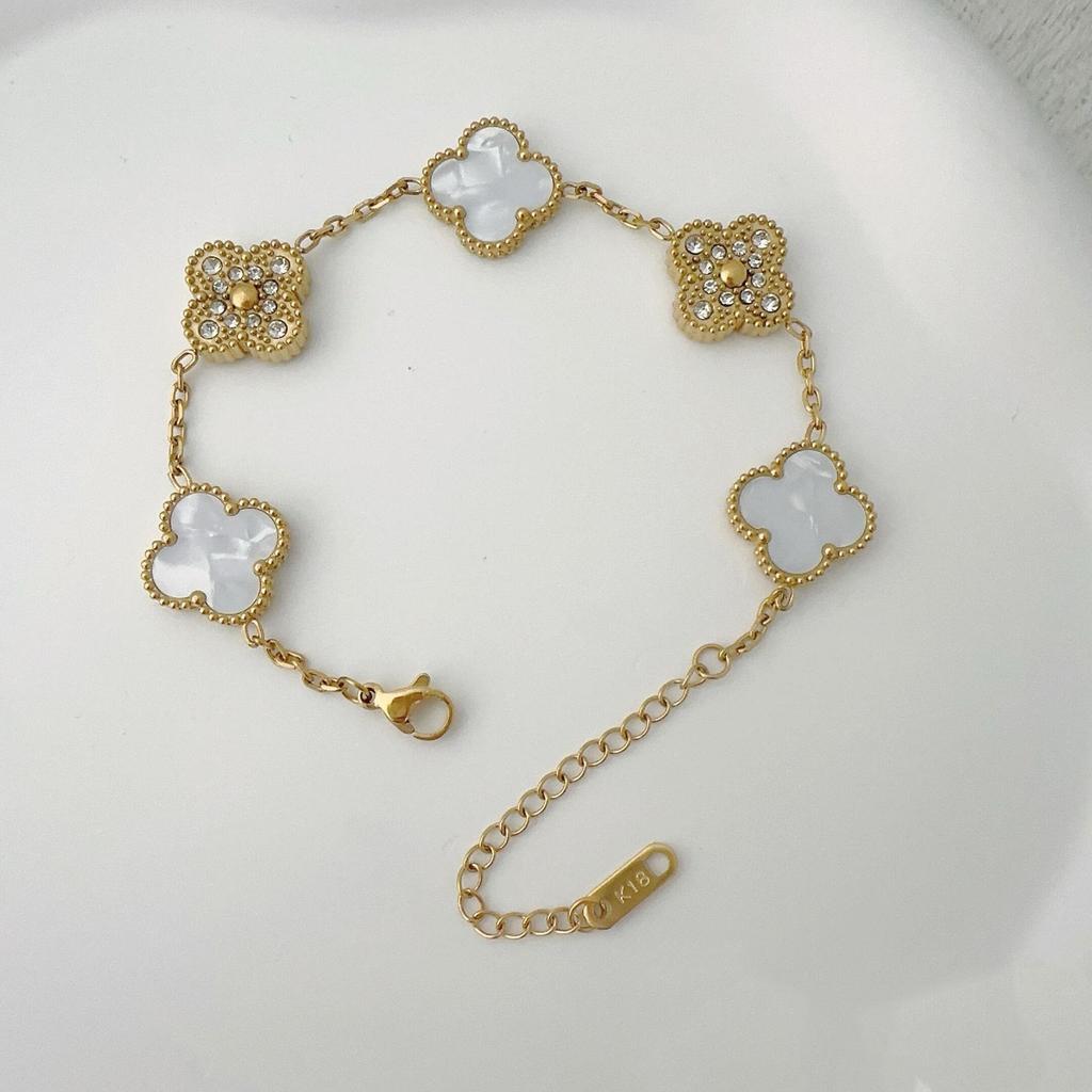 Двусторонний браслет из пяти цветов Браслет с четырьмя листочками клевера Не теряет цвет Женский элегантный легкий роскошный браслет темперамента