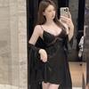 Женская пижама из ледяного шелка, тонкая, с нагрудной подушечкой, на бретелях, ночная рубашка, тонкое чистое кружево