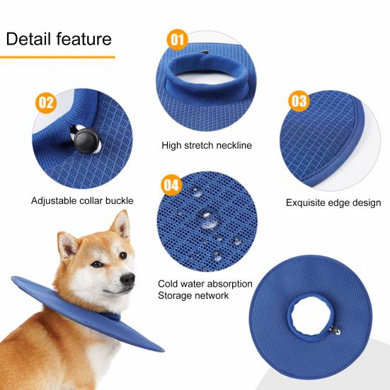 Ошейник для домашних животных Мягкий удобный анти-лизание против укусов Прохладный абсорбент Регулируемый дышащий сетчатый ошейник для восстановления собак для послеоперационного заживления