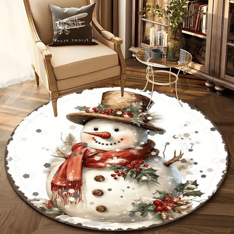 Black Background Christmas Gnome Candy Cane Round Rug Xmas Gift Holly Berry Circular Mat Non Slip Holiday Home Decor Carpet