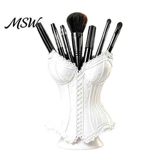 Decorative Storage Bin Gothic Corset Pen Holder, 3D Printed Vintage Dark Makeup Brush Study Room Organizer Desk for Office Vanity, Halloween