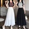 Long 1pc Skirts High Waist Skirts Aline Skirts Polyester Chiffon White Elastic Women Vintage