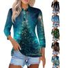 Women's Fashion Casual Lapel Short 3/4 Sleeve Christmas Print Shirt Women's Button Up Tops