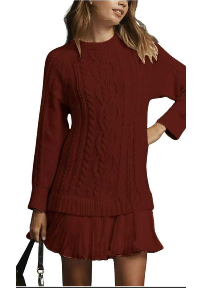 2025 Autumn/Winter Women's Knitted Solid Color Sweater & Short Skirt Set - Casual Bestseller