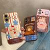 Милый 3D Плюшевый Вышитый Чехол-Заяц Медведь Для Телефона iPhone 11 12 13 14 15 16 17 Pro Max Кожаный Задний Чехол с Текстурой Личи