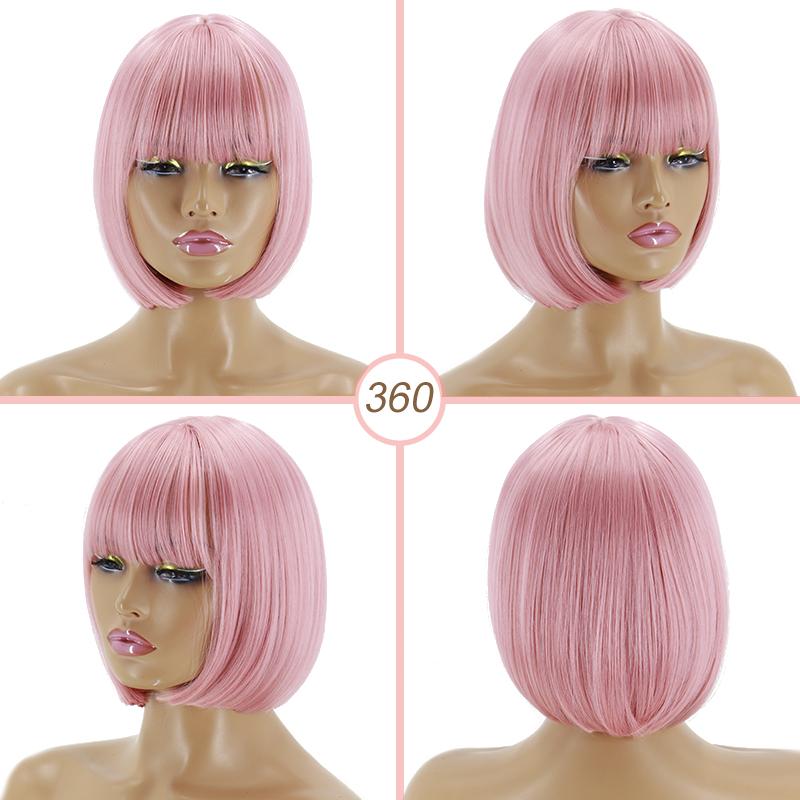 LISI HAIR Women Pink Hair with Bangs Synthetic Cosplay Pink Wig Shoulder Length Straight Bob Green Purple Blonde Halloween Wig