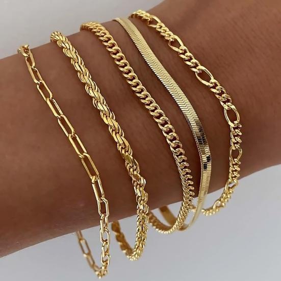 5 Pcs Women Bracelet Lobster Clip Closure Adjustable Hollow Chain Solid Color Wristband