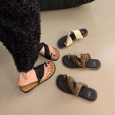Французские нишевые шлепанцы с леопардовым принтом на носке, женская летняя обувь, модный дизайн, плоская подошва, открытый носок, пляжные, для отпуска, прохладные шлепанцы