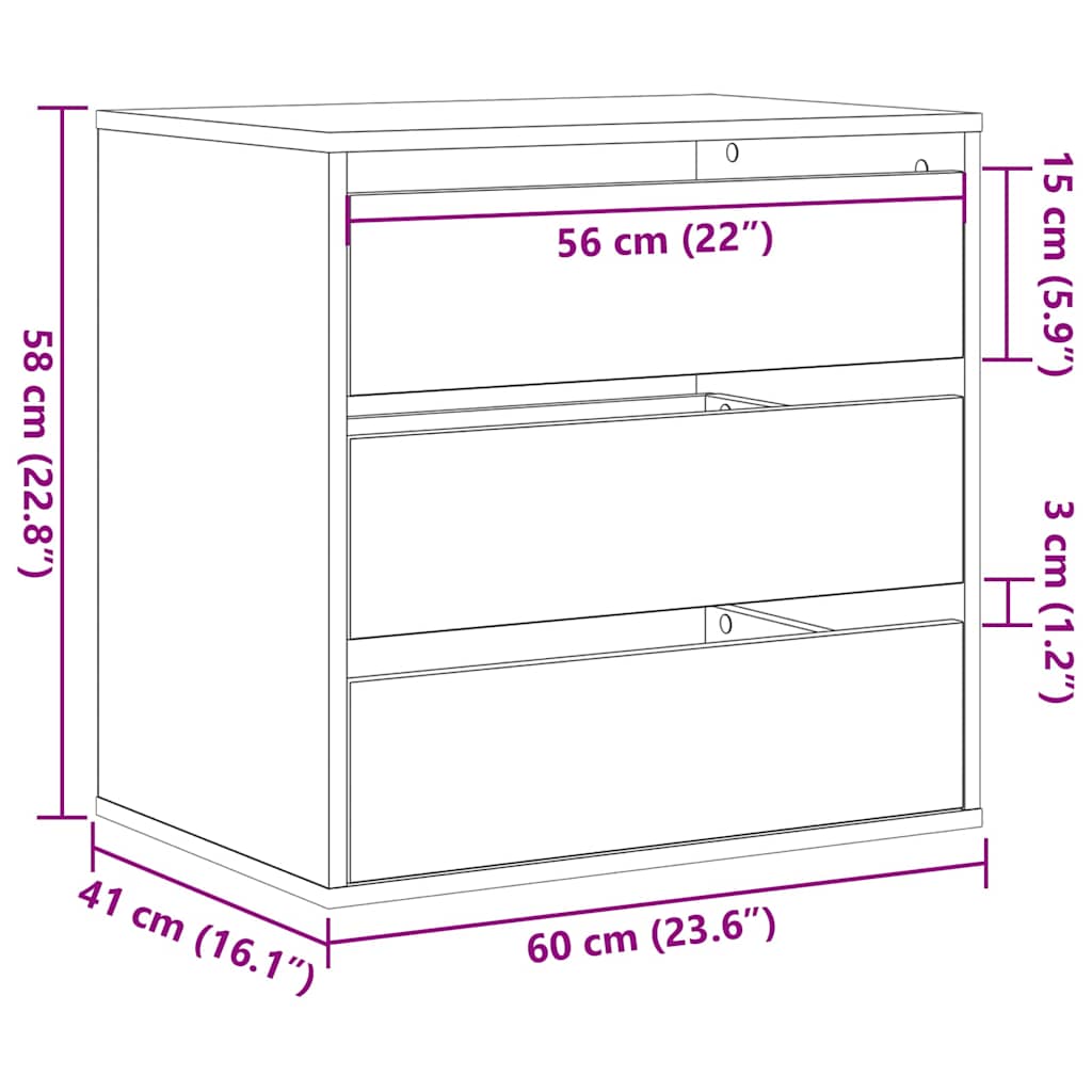 Drawer Chest Black 61 x 41 x 58 cm Engineered Wood