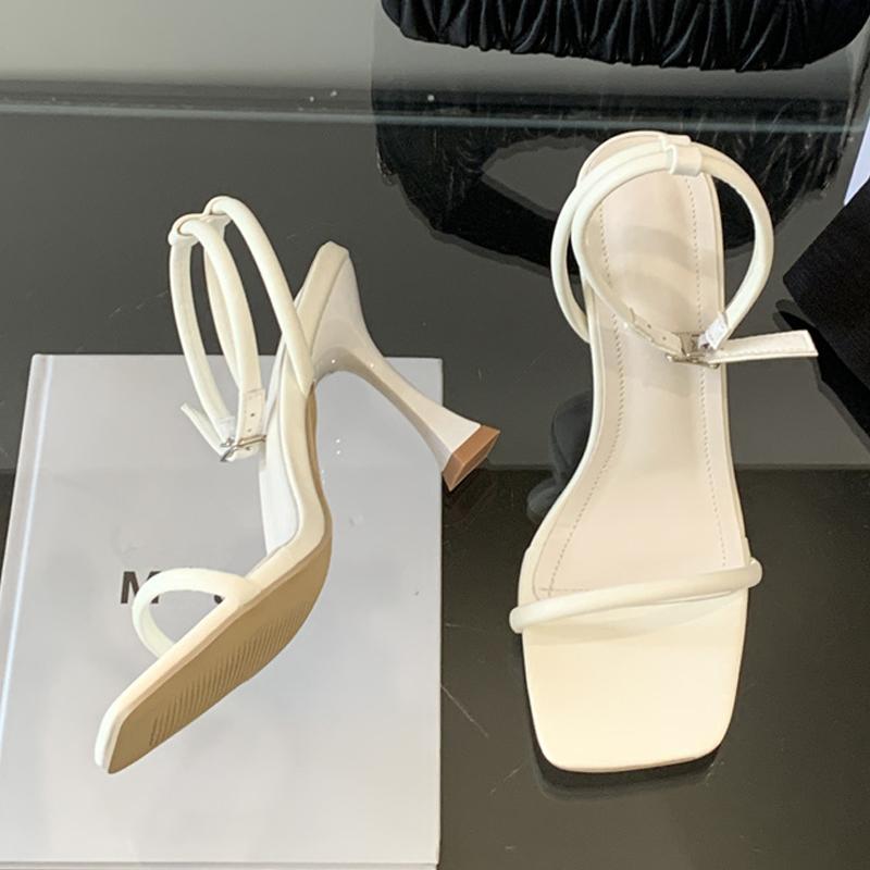 Модные летние квадратные сандалии-гладиаторы с открытым носком для женщин, черные, белые, на высоком каблуке, обувь для банкетов и вечеринок, модные сандалии с ремешком на щиколотке