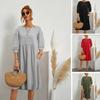 New Women's Solid Color Fashionable Sleeve Loose Cotton Linen Dress