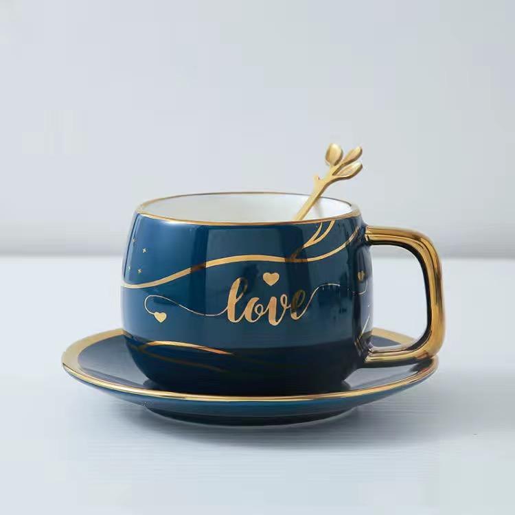 Золотая трассировка Кофейная чашка в скандинавском стиле Блюдо из двух предметов Простая кружка Чашка для воды Кофейная чашка Чашка с молоком Чашка для завтрака Послеобеденный чай Цветочный чай