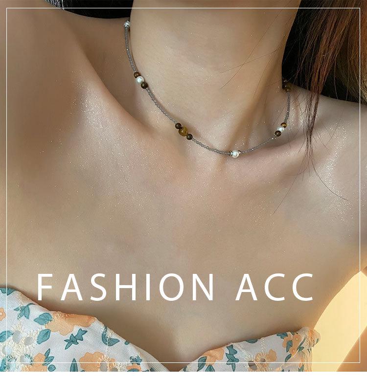 Ожерелье-цепочка на ключицу ручной работы из тигрового глаза и имитации жемчуга - Женский модный и универсальный аксессуар