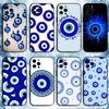 Счастливый Синий Сглаз Чехол для Телефона Для iPhone17,16,15,14,13,12,11 Plus,Pro Max, Мягкий Силиконовый Черный Чехол