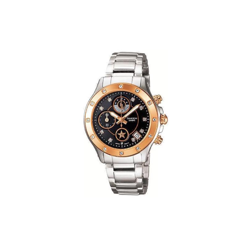 Casio Серия CASIOSHEEN водонепроницаемость 200 метров кварцевый механизм стальной ремешок японские и корейские часы женские часы черный циферблат SHN-5511SG-1ADR