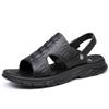 Fashion Crocodile Pattern Mens Sandals Genuine Leather Summer Flats  Outdoor Casual Beach Shoes Fashion Slippers Dual-Purpose Half Drag