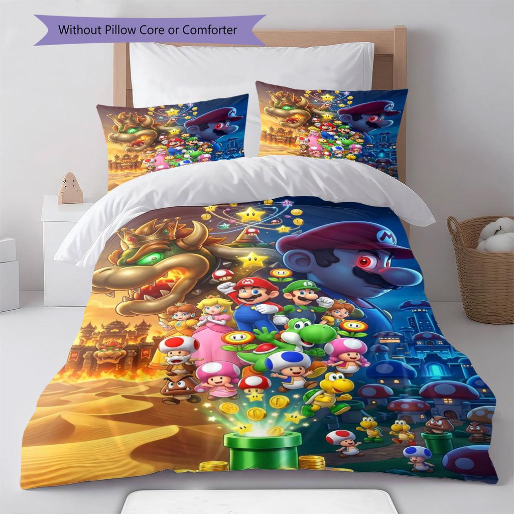 Hide Mario Tube Bedding Quilt Set Quilt Cover Pillowcase Home Decoration Birthday Gift (1 * duvet cover + 2 * pillowcase, without core)