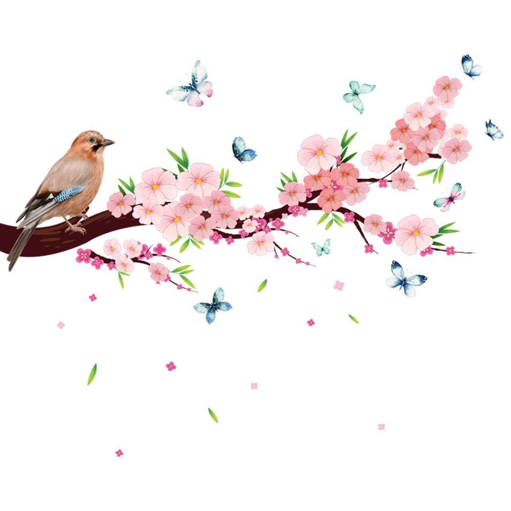 Самоклеящиеся настенные наклейки в китайском стиле с изображением цветов, птиц на ветке дерева, наклейки для офиса