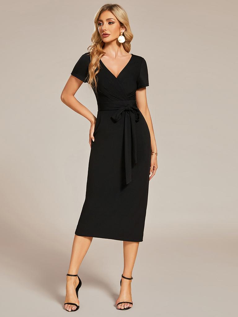 Всегда красивое женское платье миди с v-образным вырезом и короткими рукавами, рюшами и завязками на талии, свадебное платье для гостей