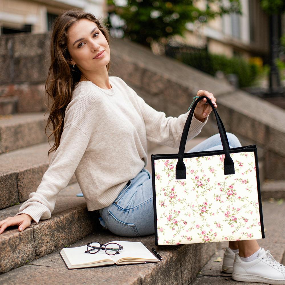 Floral Tote Bag for Women Casual Daily Use Large Capacity Reusable Shopping Purse