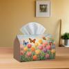 2D Flat, 1pc 2Dflat, Plus Size Spring Butterfly Tulip Floral Decor Home Picnic Tissue Box, Polyester Material