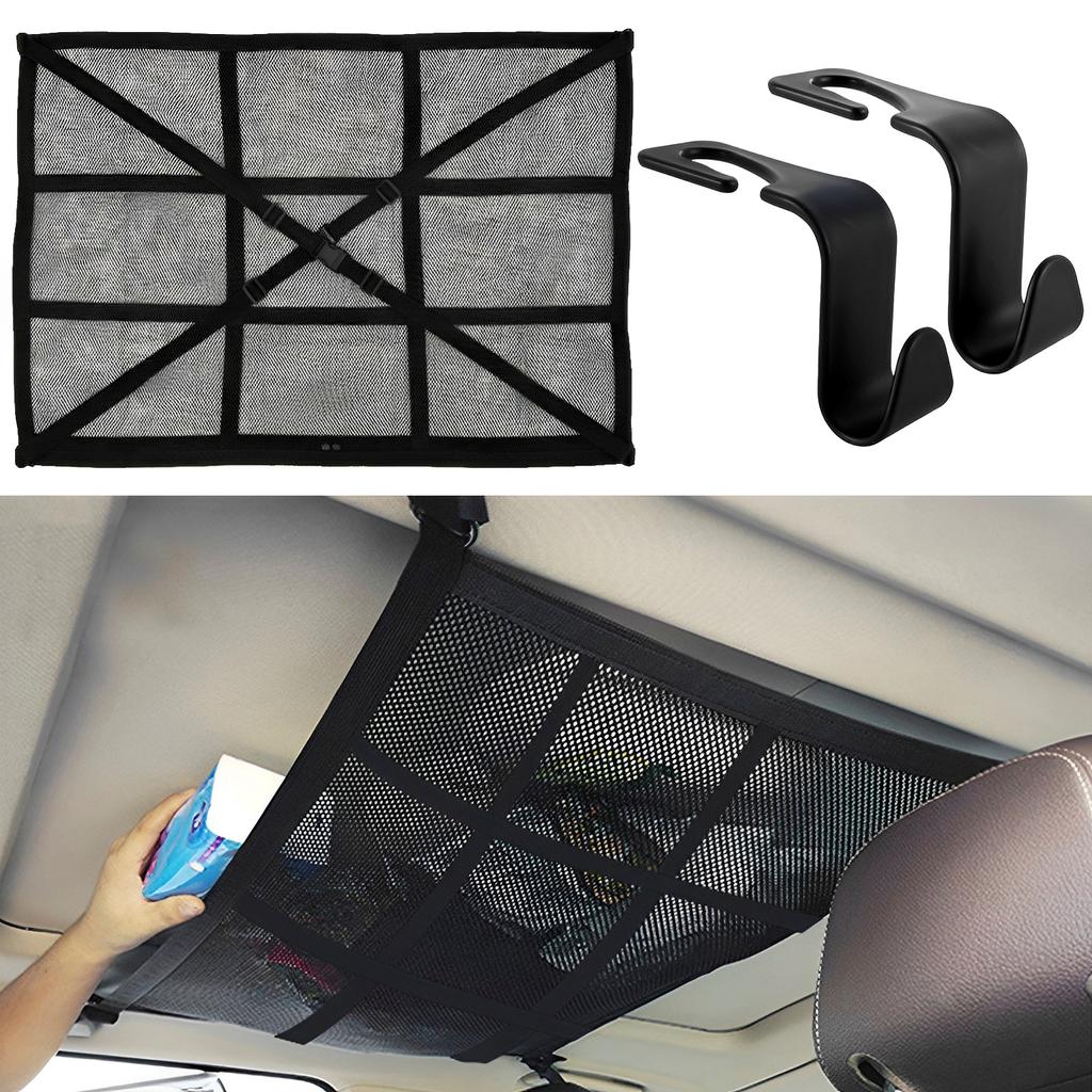 Car Ceiling Cargo Net ,SUV Trunk Storage Organizer Truck Netting for Cargo,Load Capacity Double-Layer Mesh Car Roof Camping