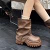 Модные ботильоны в британском стиле 2025 осень/зима новые ретро ботинки с узким голенищем, мотоботы на толстой подошве с большой молнией