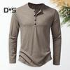 Мужская осенне-зимняя футболка с круглым вырезом и пуговицами, однотонная футболка с длинными рукавами, облегающая футболка, уличная одежда