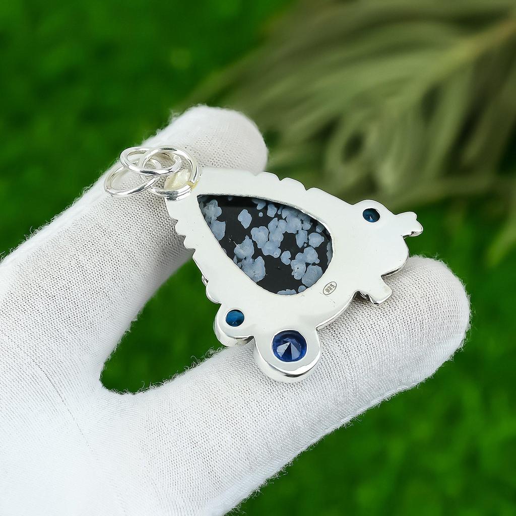 Birthday Gift For Her Natural Snoflake Obsidian Gemstone Pendant 925 Silver