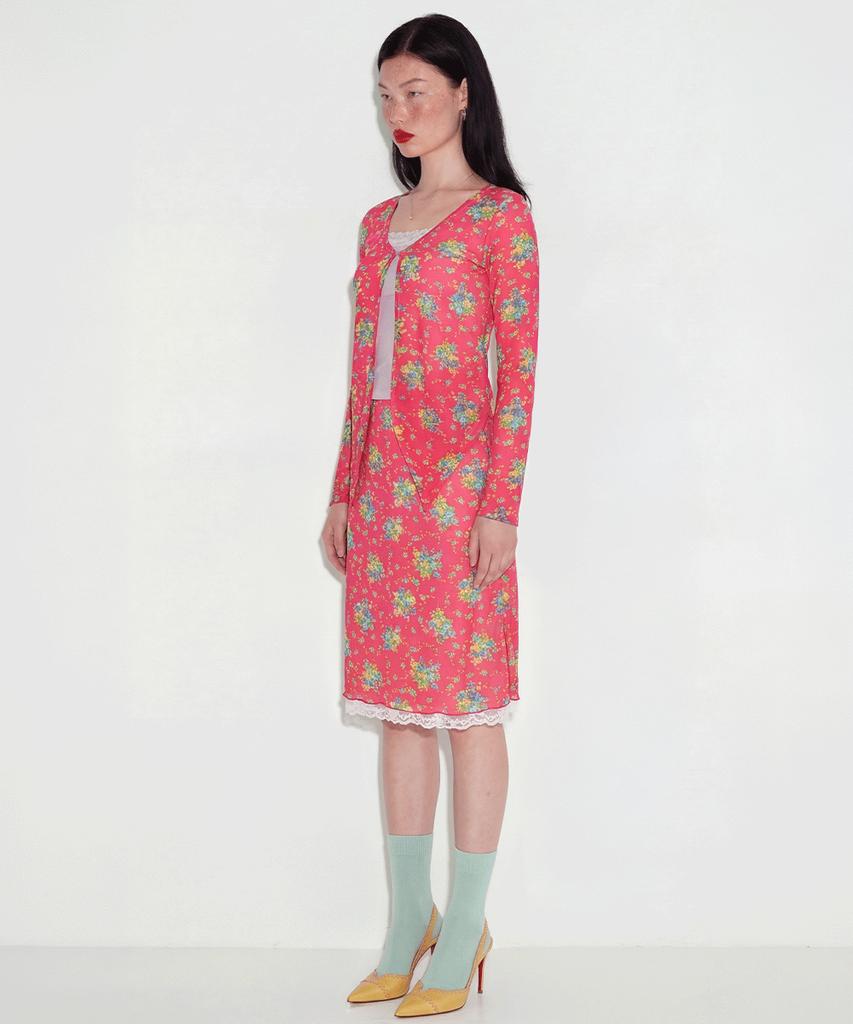 Cecese Rose Pointed Lace Hem Skirt Pink