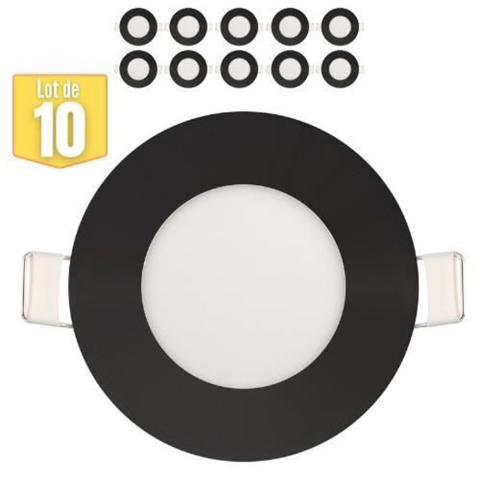Lot de 10 Dalles LED 3W 6400K 110lm Noir IP20