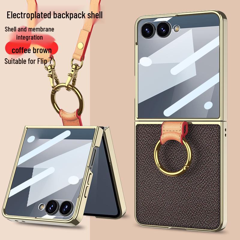 Чехол из ПУ-кожи для Galaxy Z Flip7 с гальванизированным кольцом и ремешком - Защитный чехол в стиле «Аромат»
