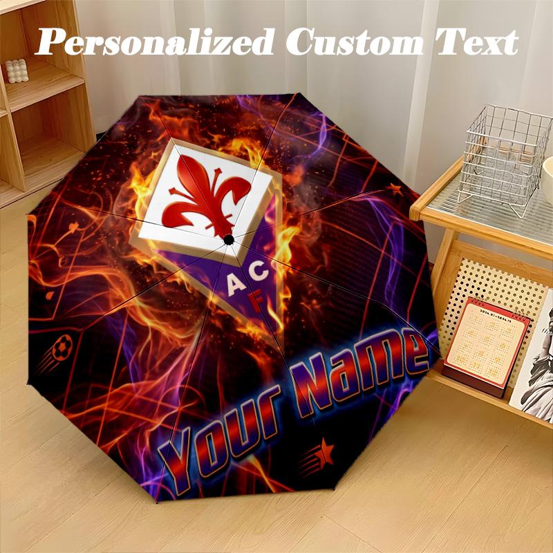 8 Rib Auto Folding Umbrella Fiorentina FC Print Custom Name Text Portable Rain Gear