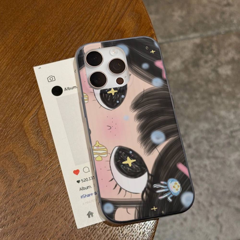 Чехол для телефона с большими глазами, девушка из комиксов, для IPhone 17 16 15 14 13 12 11 Pro Max Plus, гофрированный бампер, задняя крышка