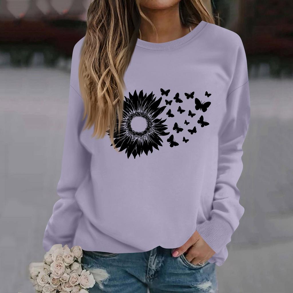 Женская модная повседневная толстовка с длинным рукавом и круглым вырезом с принтом
