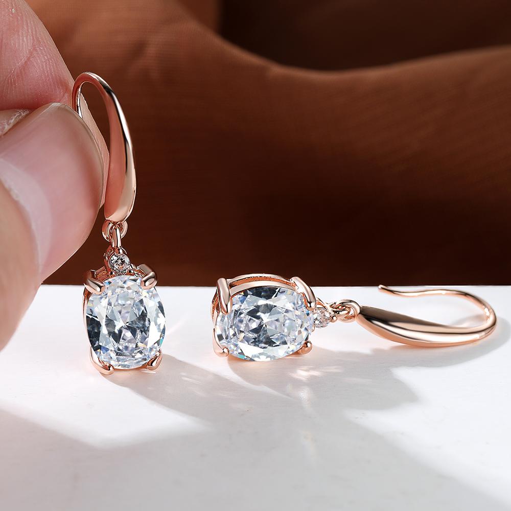 Aqua Blue Zircon Drop Earrings for Women Rainbow Crystal Oval Stone Rose Gold Hook Earrings Wedding Jewelry Gifts