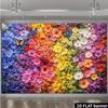 2D plane dense rainbow flower wall backdrop fabric made of polyester fibers with colorful flowers and butterfly patterns