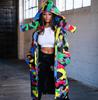 Unisex Long Sleeve Glossy Camouflage Bread Down Hooded Jacket Pockets Long Coat