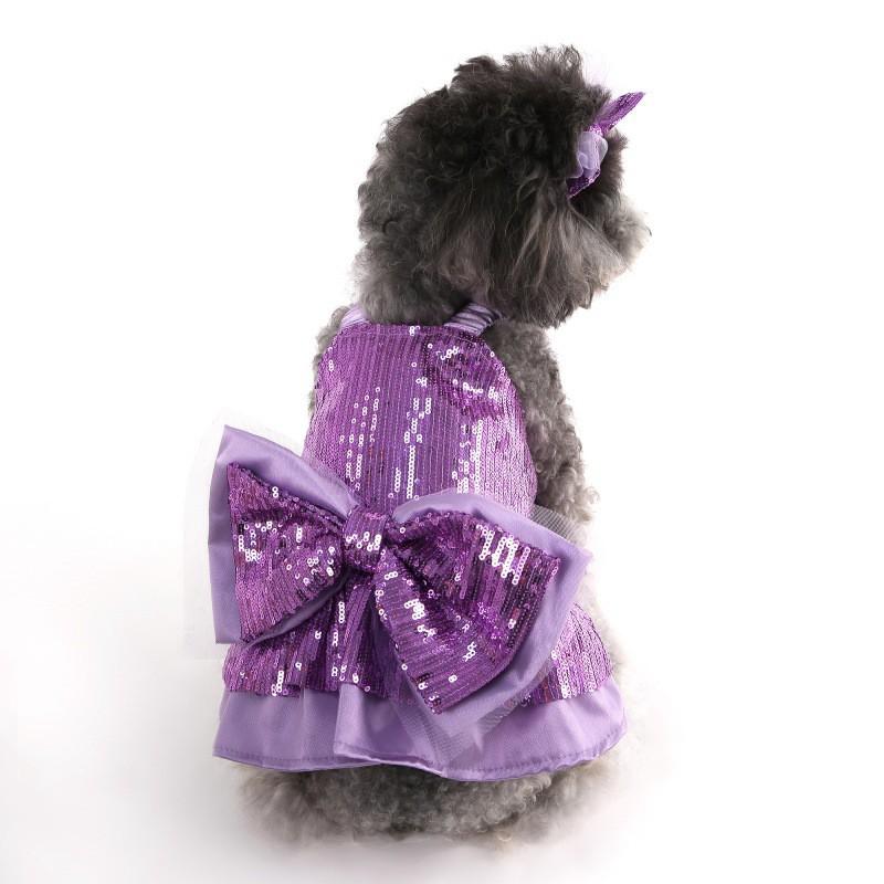 Princess Style Sequin Halter Dress Female Dogs Cats With Matching Headband Pet Outfit