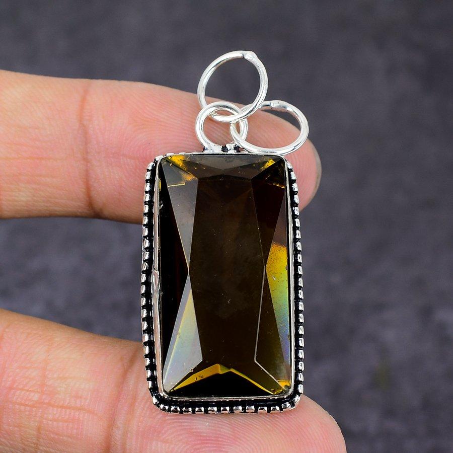 Natural Honey Topaz Gemstone Handmade 925 Sterling Silver Pendant 2.01" F5o55