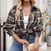 Женская модная широкая клетчатая куртка-рубашка на пуговицах с длинными рукавами