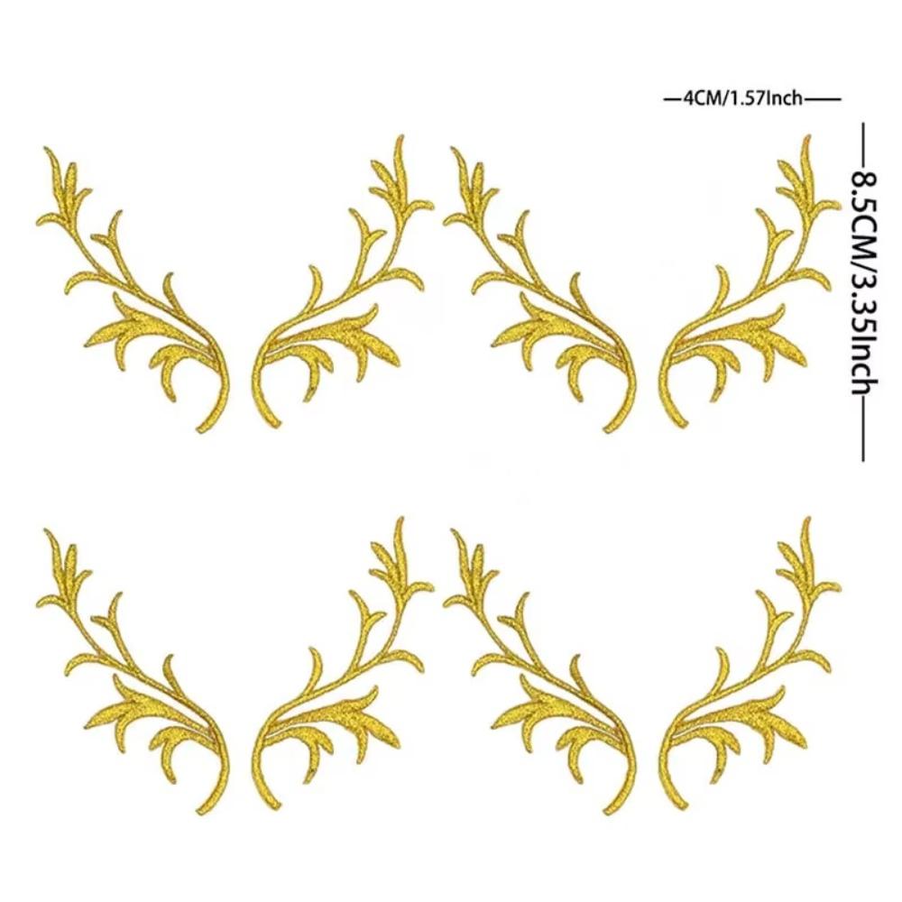 4 Pairs Deer Antler Embroidery Patch Decorative Applique Sew on Patch  For Clothing Dresses