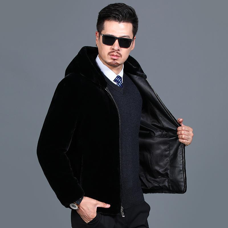 Пальто куртка мужская парка полная норка зимняя теплая норка бархатный контр капюшон черный