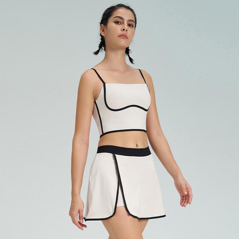 Женский стройнящий теннисный костюм контрастных цветов, быстросохнущий жилет для йоги и фитнеса со юбкой, с чашечками, комплект из двух предметов спортивной одежды.