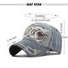 5 Colors Embroidered Shark Color Block Vintage Washed Cotton Baseball Cap Men
