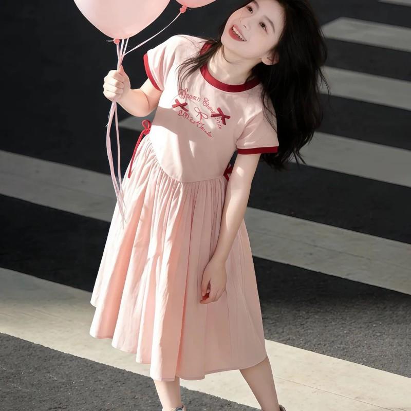 Girls Dress 2026 Kids A-Line Short Sleeve Letter Print Princess
