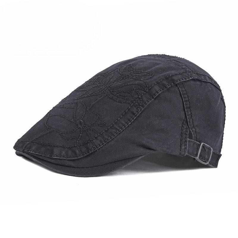 Chinese Style Floral Embroidery Beret for Men Women Washed Cotton Retro Flat Cap British Vintage Newsboy Hat Sun Protection Outdoor Cabbie Cap