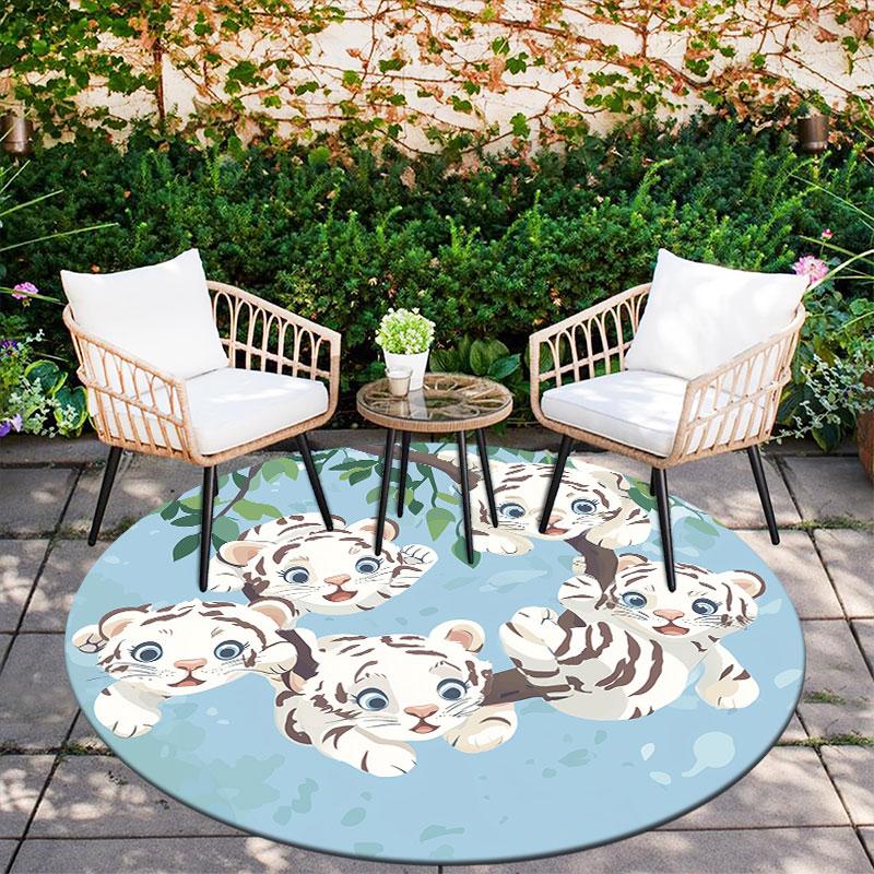 Cartoon Shark & Tiger pattern round rug,Carpet Rug for Living Room Bedroom Playroom ,Non-slip Floor Mat,Holiday Gifts and Birthday Gifts.