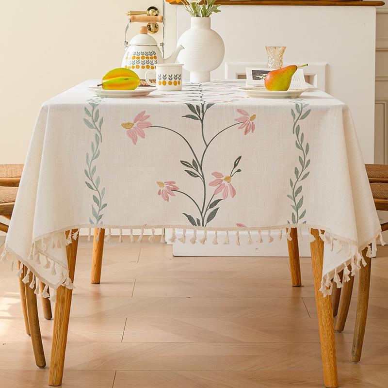 High-Grade Embroidery Pastoral Small Fresh Tablecloth Cotton And Linen French Pastoral Tablecloth High-Grade Light Luxury Household