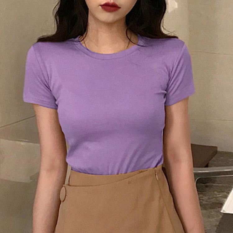 Летние женские облегающие укороченные топы, футболки с короткими рукавами, повседневные футболки с круглым вырезом, пуловер, чистый цвет